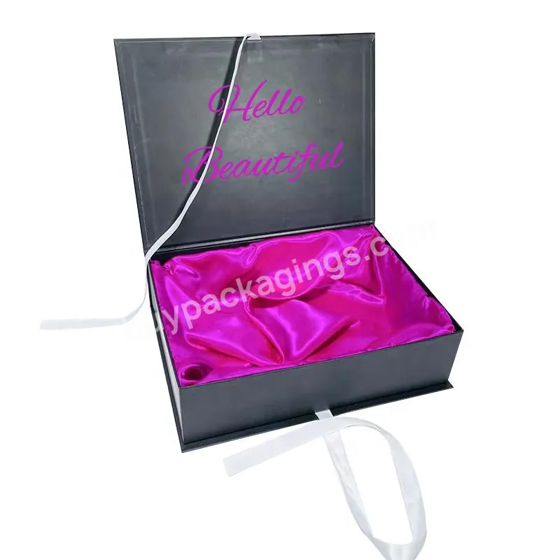 eco friendly luxury Extension Bags with Satin Human Weave Hair Bundles Packaging Gift  Box with Ribbon Closure for Wig