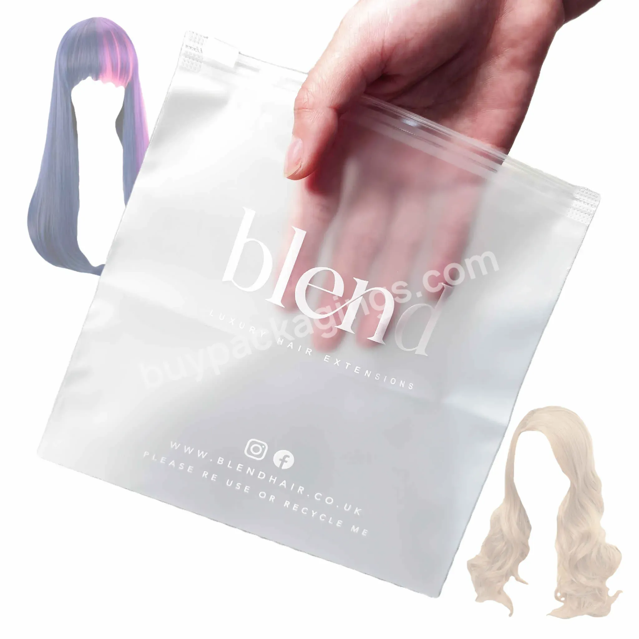 Eco Friendly Luxury Personalized Wig Packaging Zipper Bag With Logo