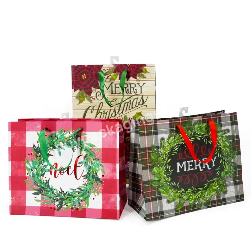 Eco Friendly Merry Christmas Packaging Paper Bag Customized Colorful Party Gift Bags With Handle