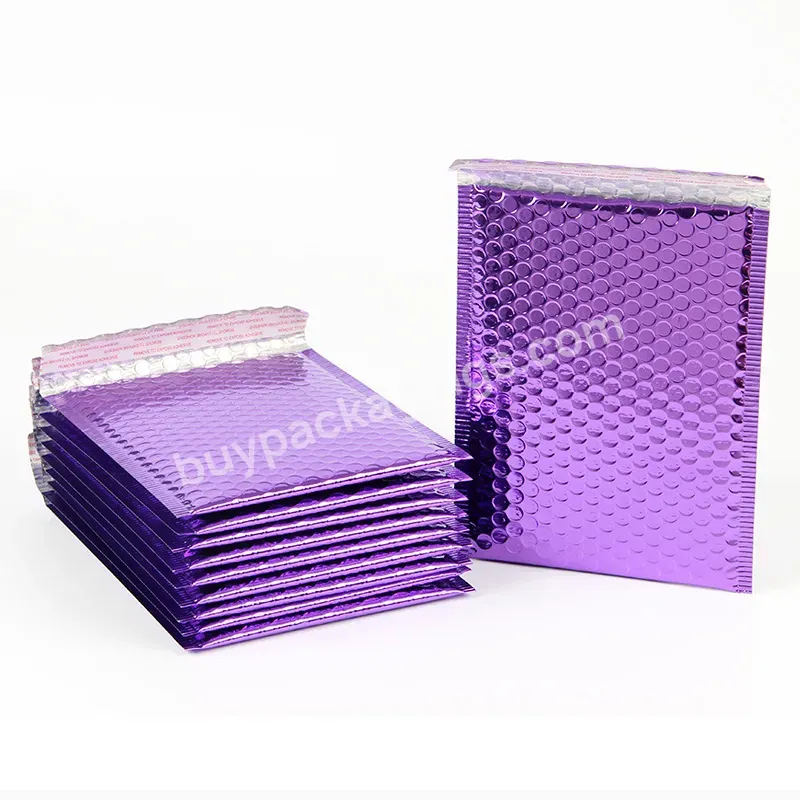 Eco-friendly Oem Customized Purple Bubble Mailer Metallic Foil Padded Envelope High Quality Holographic Logistics Packaging