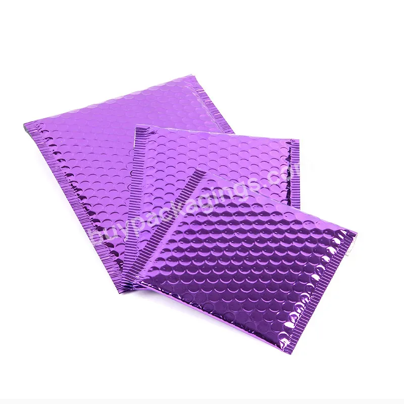 Eco-friendly Oem Customized Purple Bubble Mailer Metallic Foil Padded Envelope High Quality Holographic Logistics Packaging