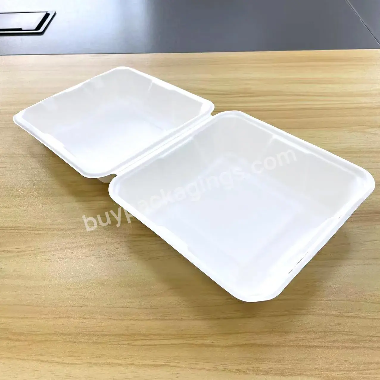 Eco Friendly Packaging Compostable Clamshell Take Out Fast Food Paper Container 8 Inch Bagasse Food Lunch Box