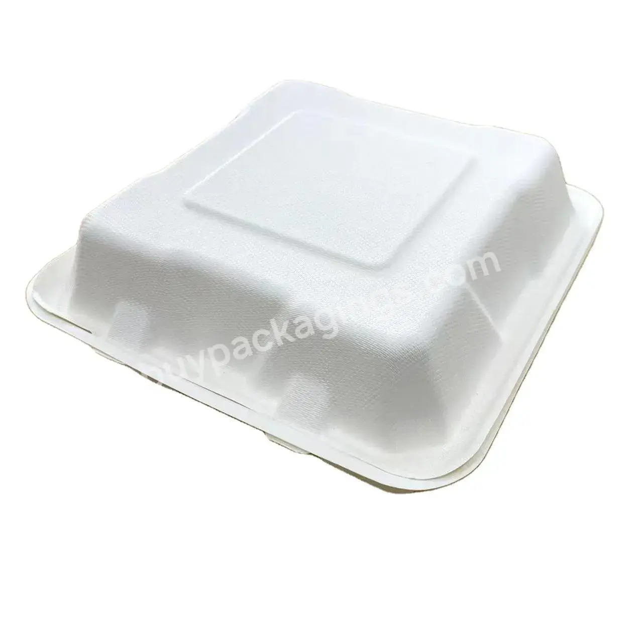 Eco Friendly Packaging Compostable Clamshell Take Out Fast Food Paper Container 8 Inch Bagasse Food Lunch Box