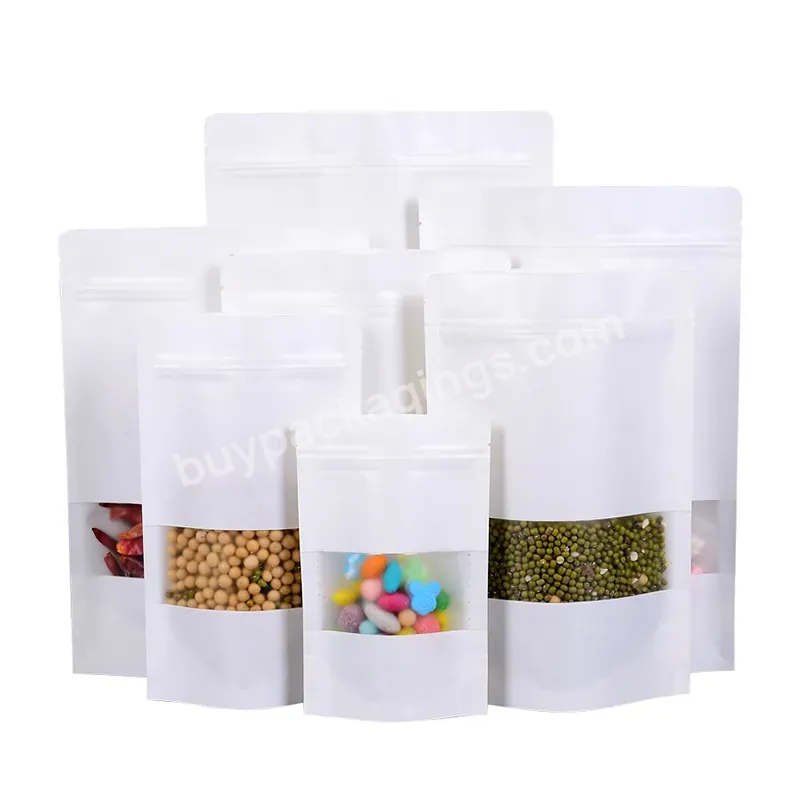 Eco Friendly Plain Paper Bags Zipper Pouch Frosted Window Food Packing Whit Kraft Paper Bag