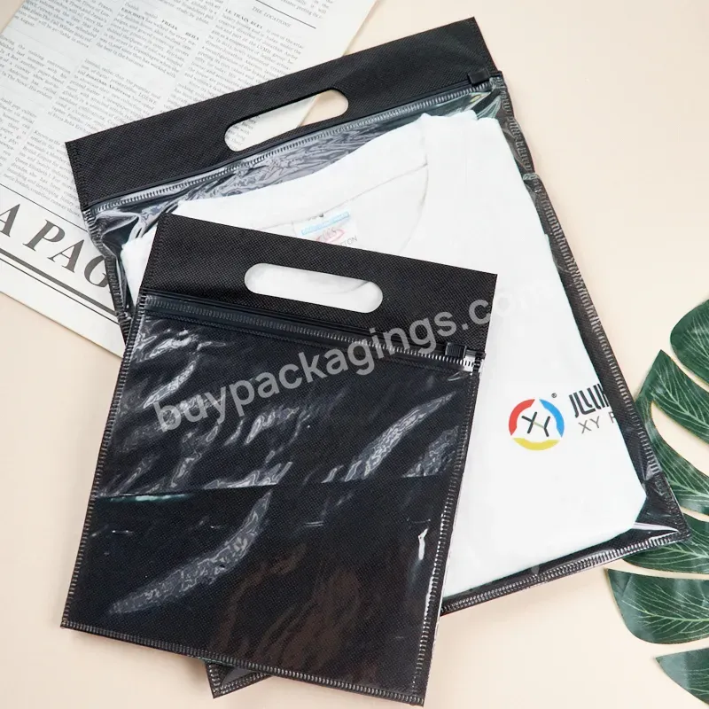 Eco Friendly Plastic Slider Black Ziplock Packing Poly Storage Clear Non Woven Zip Lock Bag For T Shirt