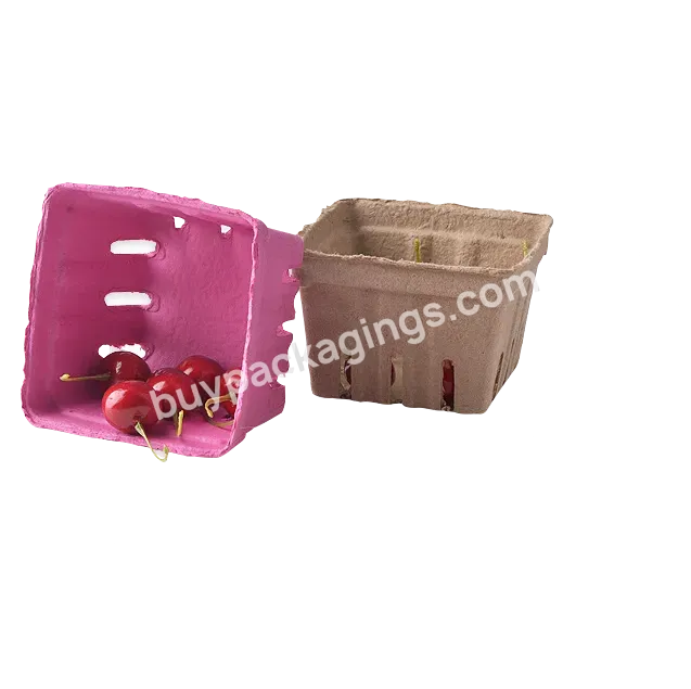 Eco-friendly Pulp Fiber Berry Basket Container Strawberry Blueberries Tomatoes Biodegradable Paper Molded Pulp Vented Basket