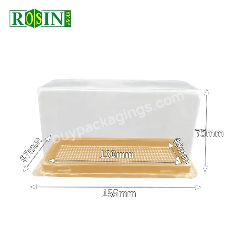 Eco Friendly Rectangle Gold Bottom Transparent Lid Swiss Roll Tiramisu Cake Box Plastic With Fork