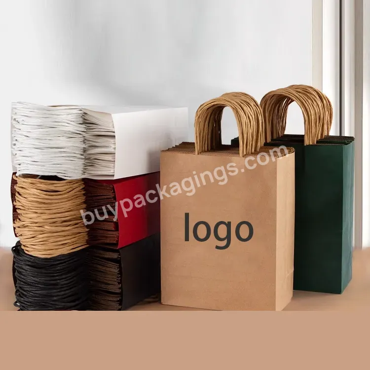 Eco-friendly Recycled Black White Brown Food Takeaway Packaging Craft Paper Bag Shop Gift Shopping Kraft Paper Bag With Handle
