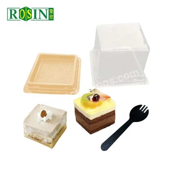 Eco Friendly Square Gold Bottom Transparent Lid Plastic Moon Cake Boxes With Fork