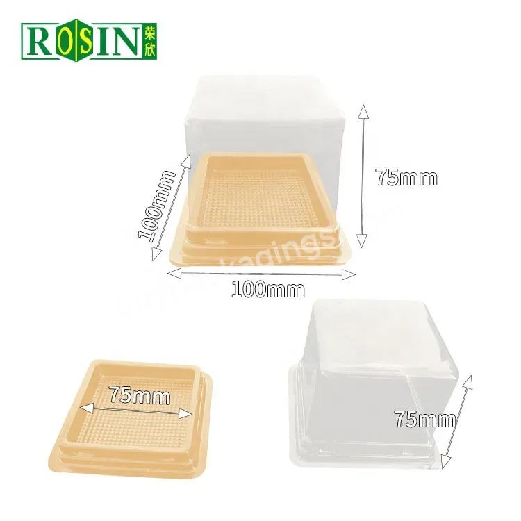 Eco Friendly Square Gold Bottom Transparent Lid Plastic Moon Cake Boxes With Fork