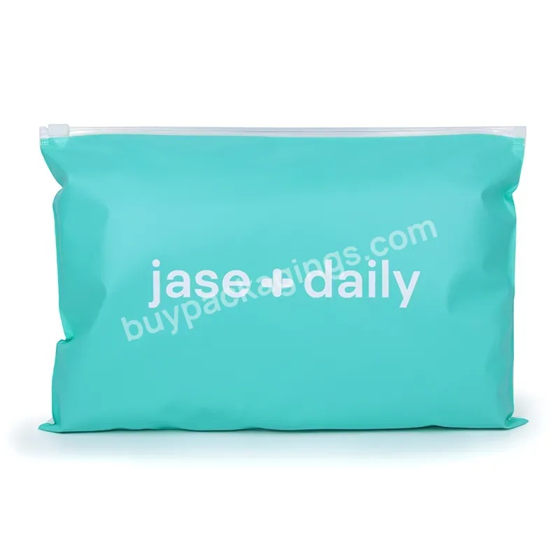 Eco Friendly Zipper Bags Plastic Packaging Clothing Matte Blue Zip Lock Bag With Own Logo Custom Printed