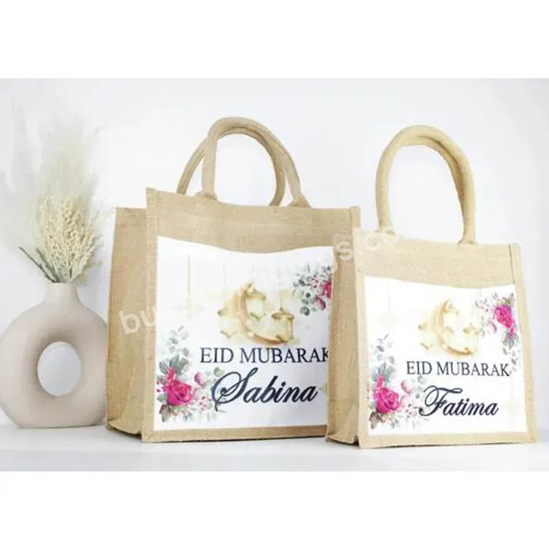 Eid Al Fitr Ramadan Saudi Arabia Custom Handmade Gift Women Tote Carrier Burlap Jute Fabric Shopping Tote Bags