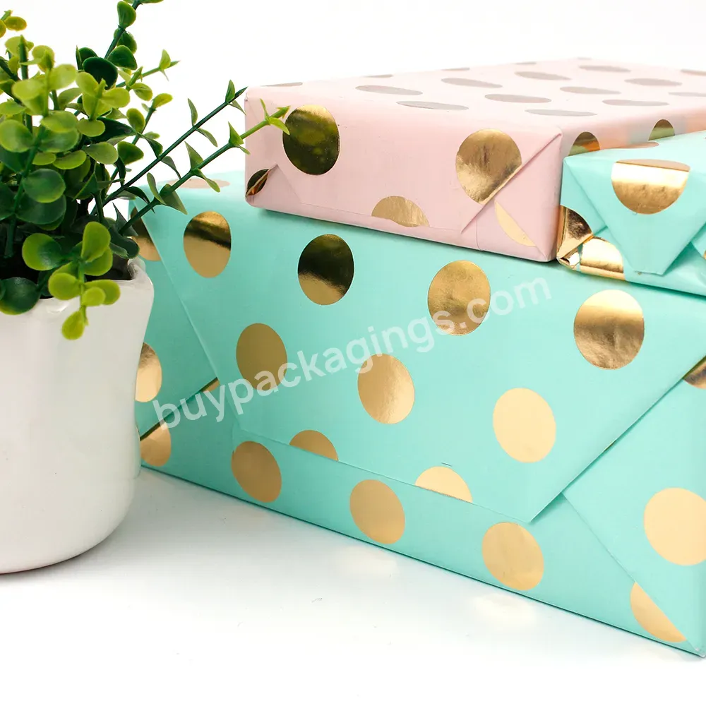 Elegant 70*300cm/roll Gift Wrapping Paper Roll With Metallic Foil Polka Dot Pattern Printing