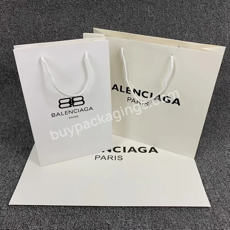 Elegant Custom Logo Luxury Boutique Shopping White Paper Gift Bags With Ribbon