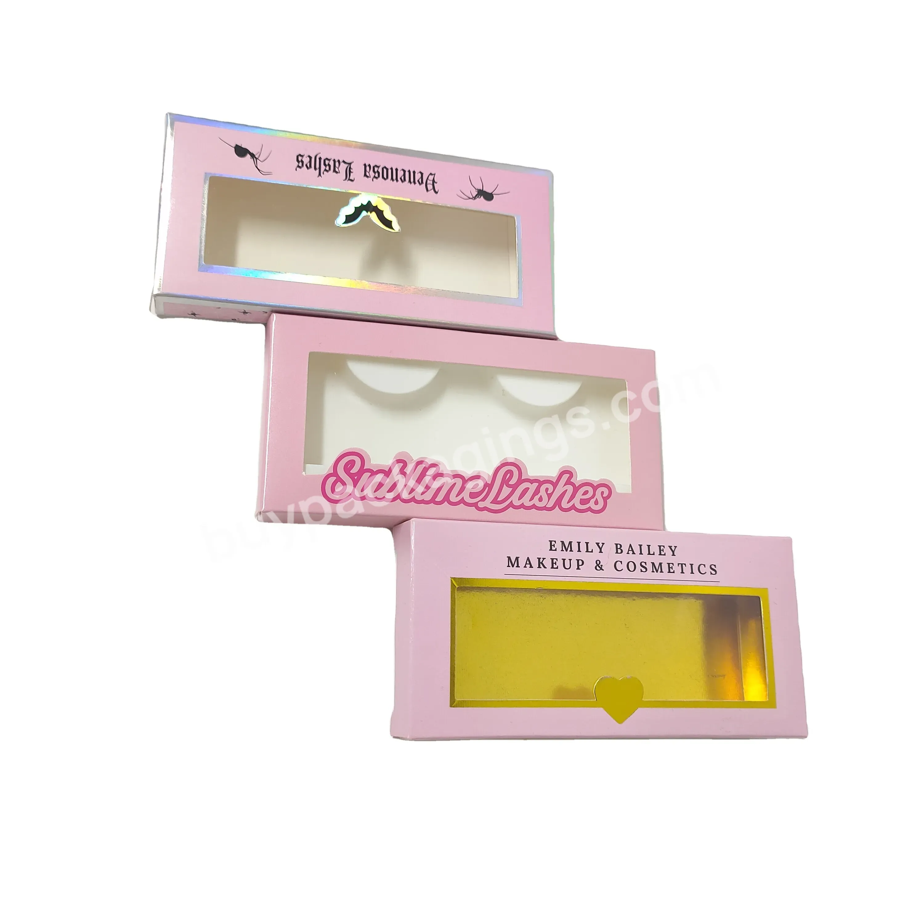 Elegant Eyelash Boxes With Window Custom Gold Foil Logo Empty Eyelash Packaging Box