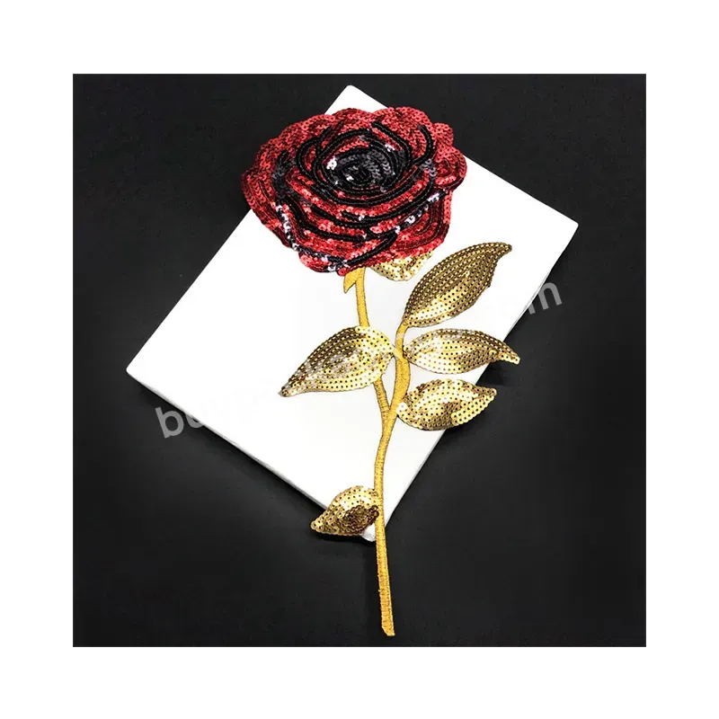 Embroidery Rose Applique Iron On Clothes Accessories 3d Sequin Flower Patch