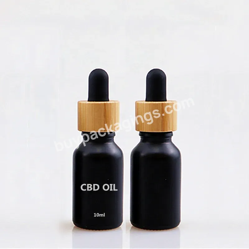 Empty 1 Oz Cosmetic Essential Hair Oil Bottles 30ml Cuticle Frosted Black Glass Dropper Bottle With Bamboo Lid Top For Cbd