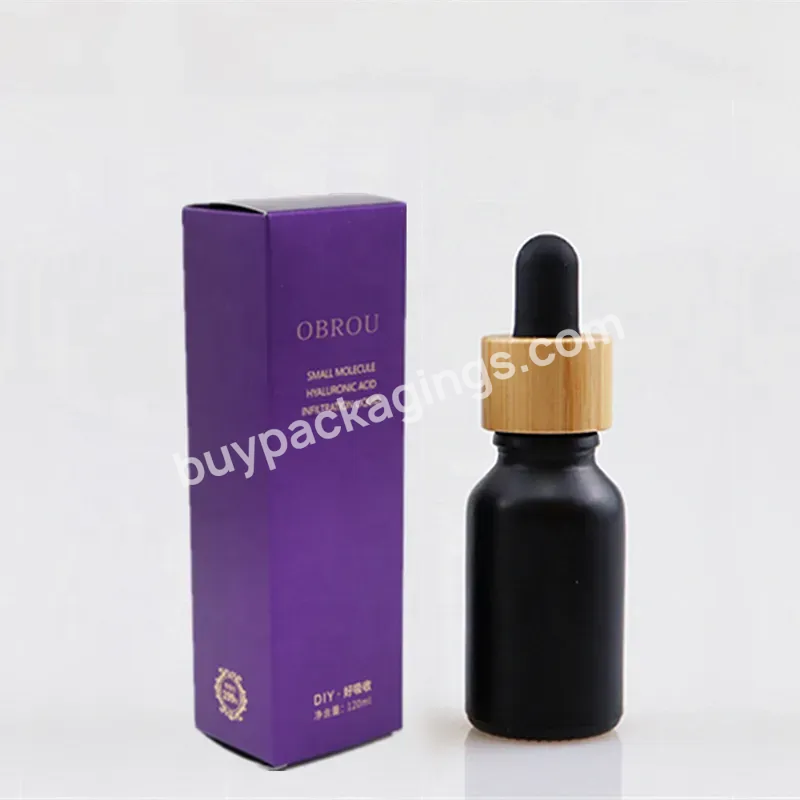 Empty 1 Oz Cosmetic Essential Hair Oil Bottles 30ml Cuticle Frosted Black Glass Dropper Bottle With Bamboo Lid Top For Cbd