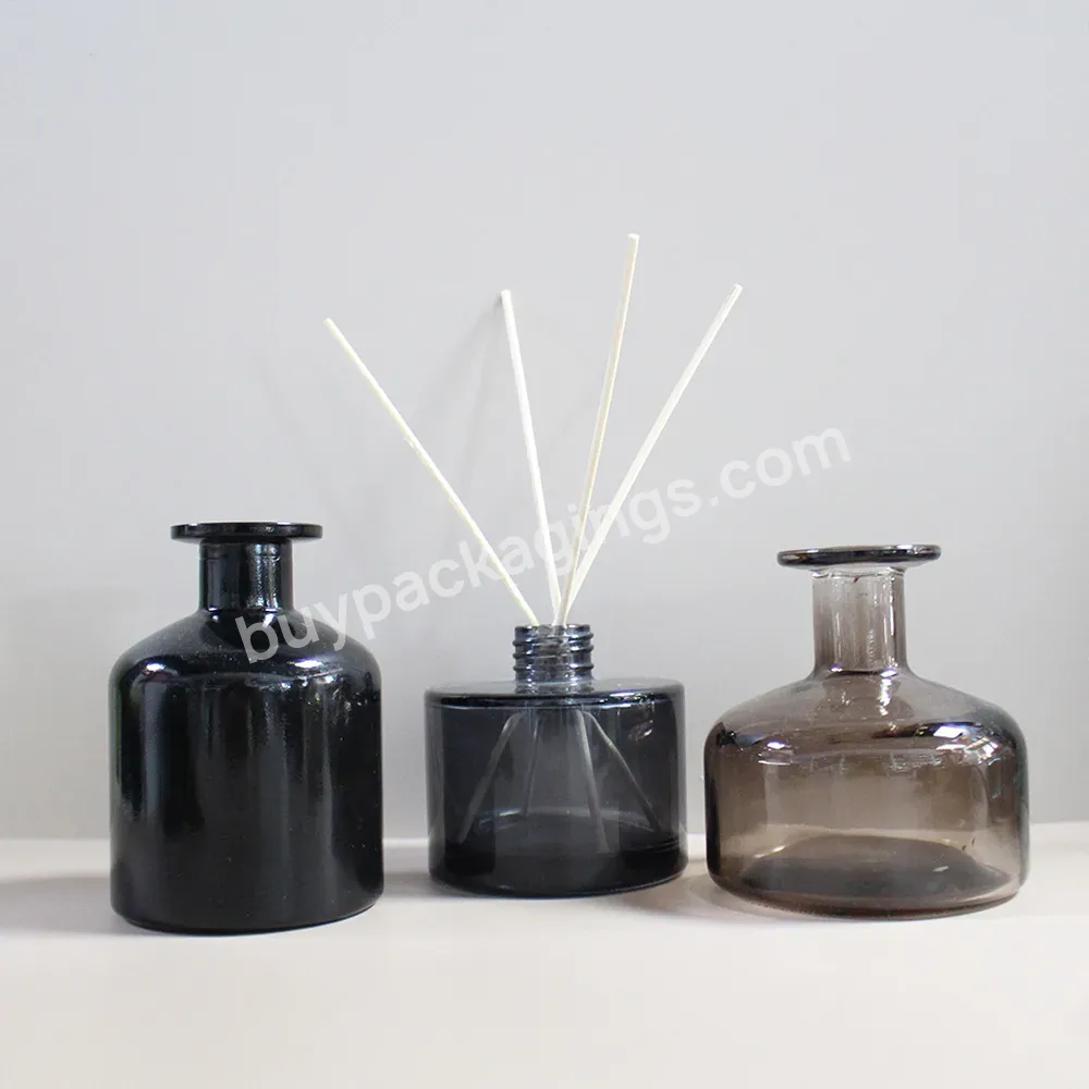 Empty 100ml 150ml 200ml Round Square Black Glass Aromatherapy Reed Diffuser Fragrance Glass Bottle With Stopper