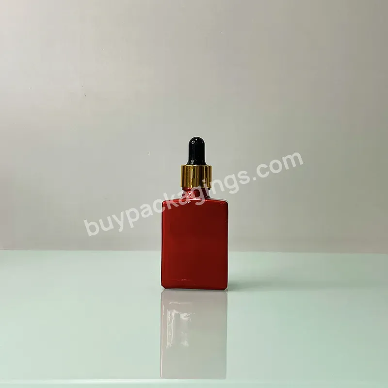 Empty 10ml 20ml 50ml 30ml 1oz Red Matt Frosted Flat Shoulder Dropper Essential Oil Bottle With Screw Lids