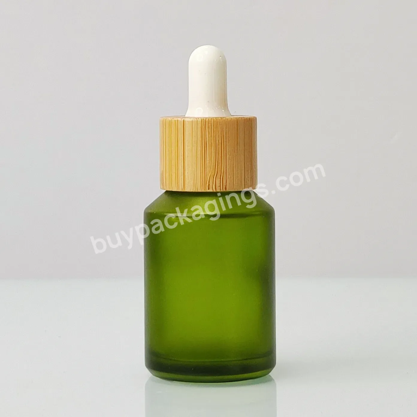 Empty 15ml 1oz Oblique Shoulder Green Forested Hair Bread Oil Skincare Glass Bottle With Bamboo Dropper