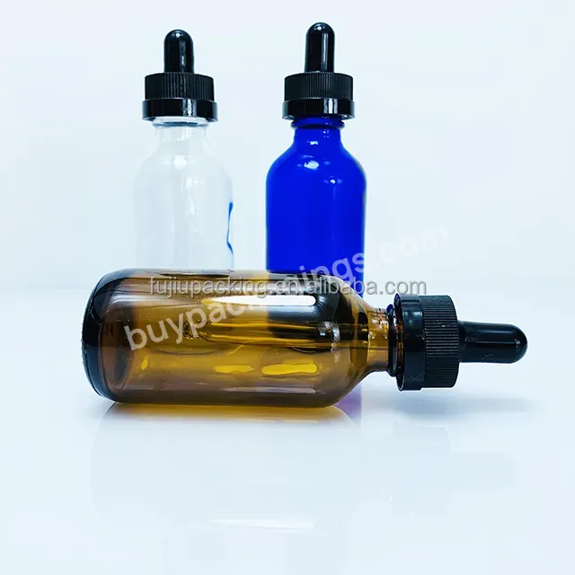 Empty 2 Oz 4 Oz 1oz Amber Boston Round Glass Bottle With Dropper Rubber Head Serum Bottle Glass Bottles For Hair Oil Droppers