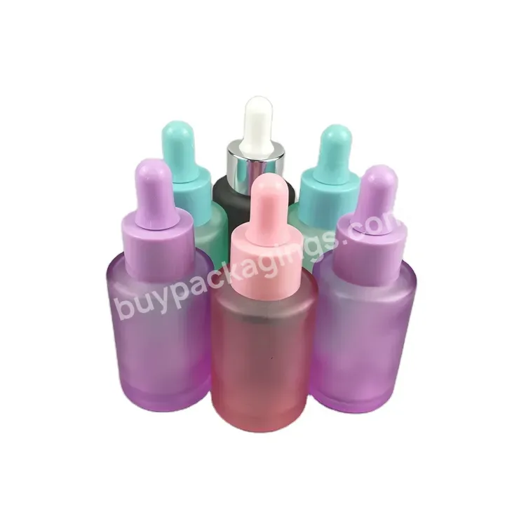 Empty 20ml 30ml 50ml 60ml Colorful Face Serum Hair Essential Oil Glass Bottle With Pipette Dropper Cap