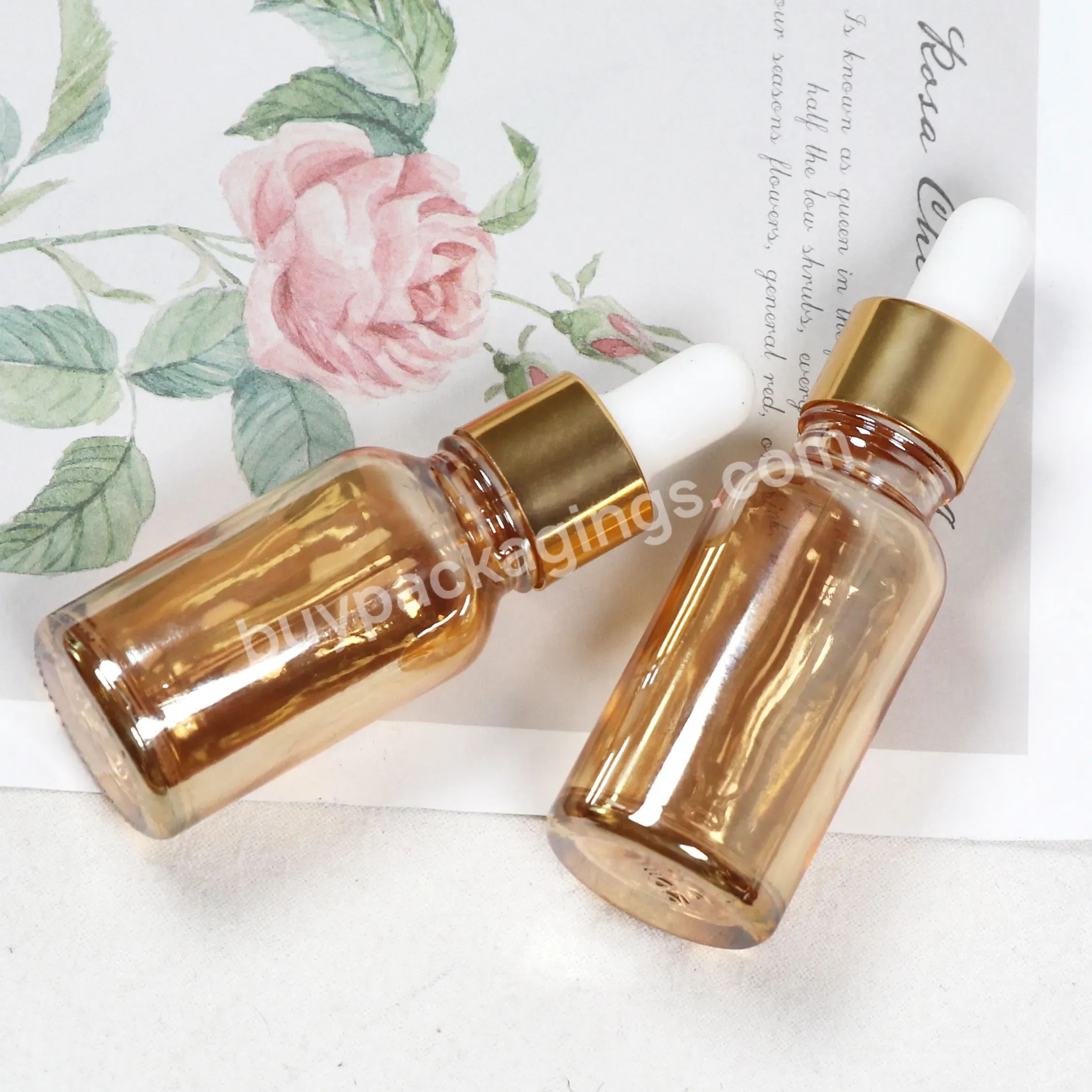 Empty 30 Ml 1 Oz Cosmetic Cuticle Hair Essential Oil Bottles 30ml Gold Glass Dropper Bottle With Gold Lid Top