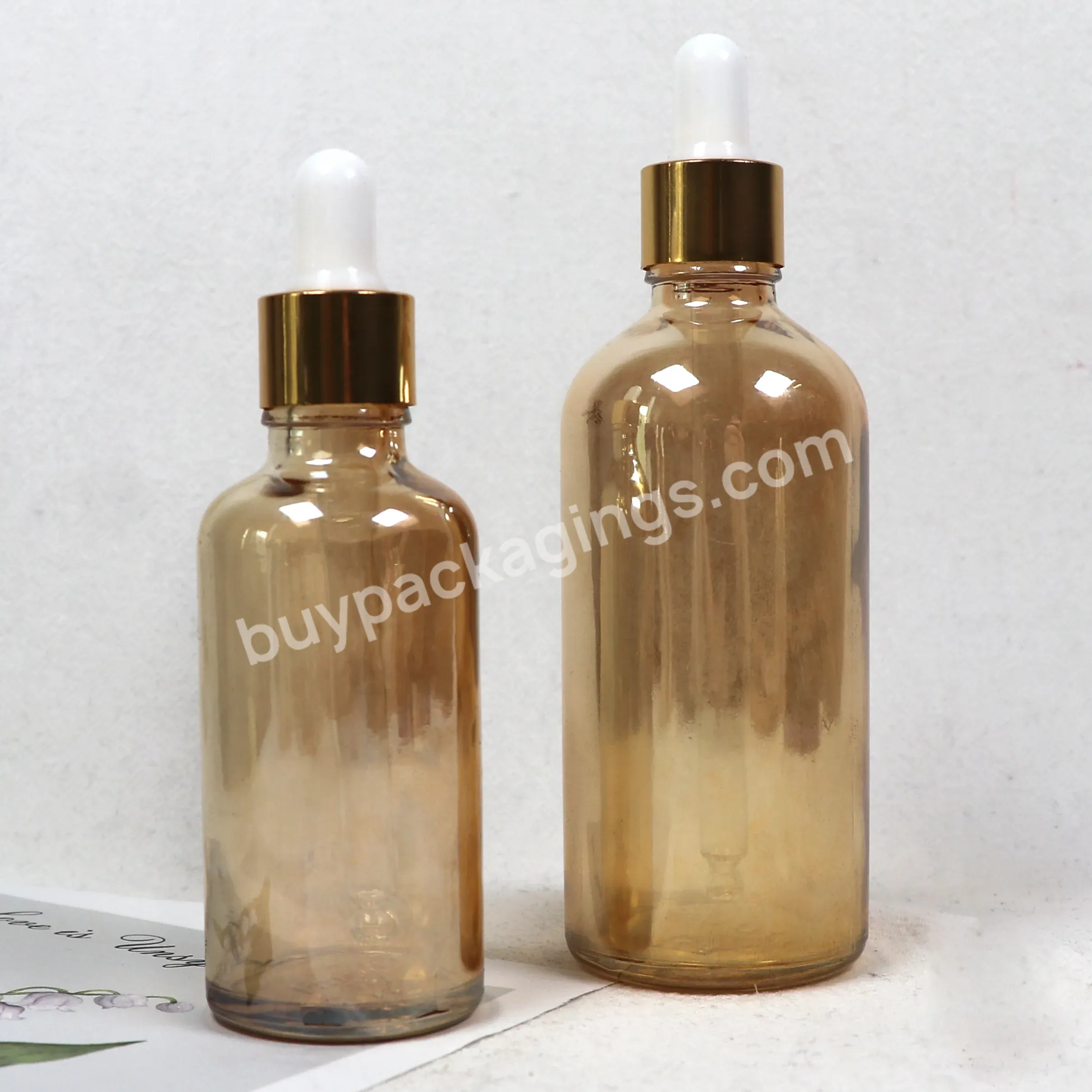 Empty 30 Ml 1 Oz Cosmetic Cuticle Hair Essential Oil Bottles 30ml Gold Glass Dropper Bottle With Gold Lid Top