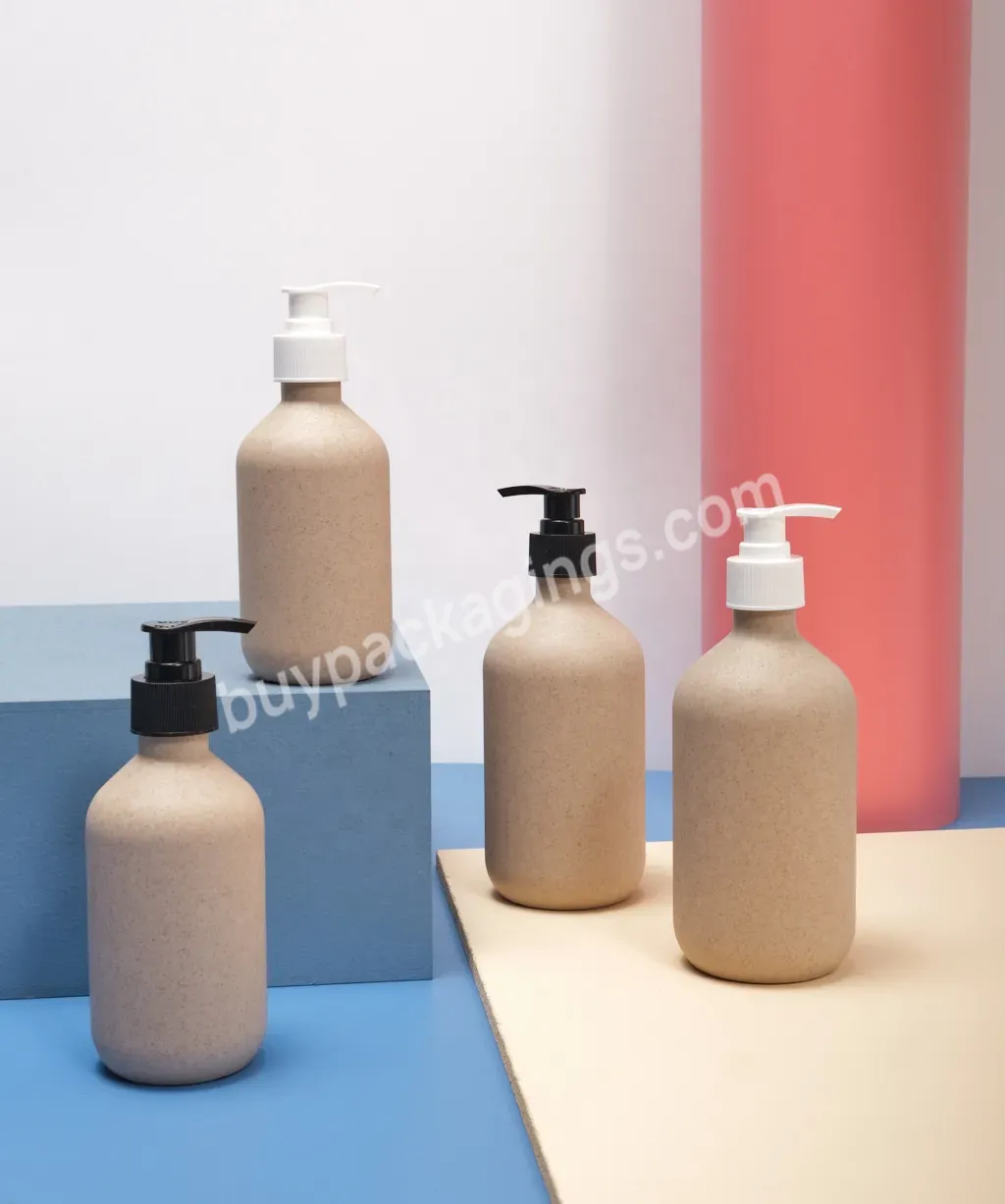 Empty 300ml 500ml Round Pump Pressure Bottle Degradable Environmentally Friendly Shower Gel Shampoo Wheat Straw Packaging Bottle