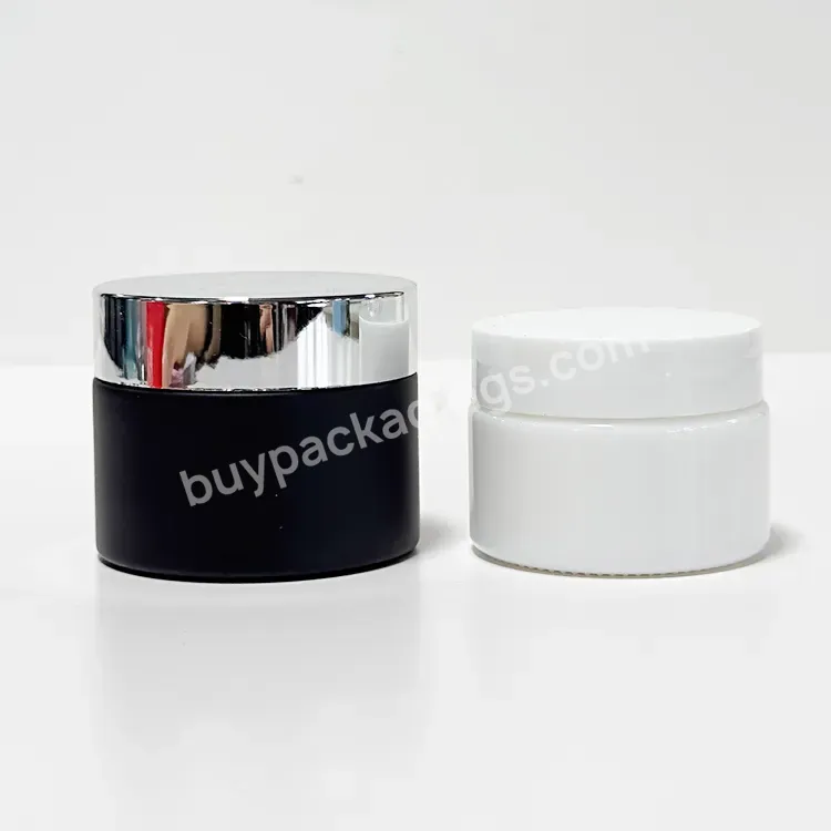 Empty 30g 50g 100g Face Cream Jars Black White Cosmetic Packaging Glass Cream Jar With Silver White Plastic Lid