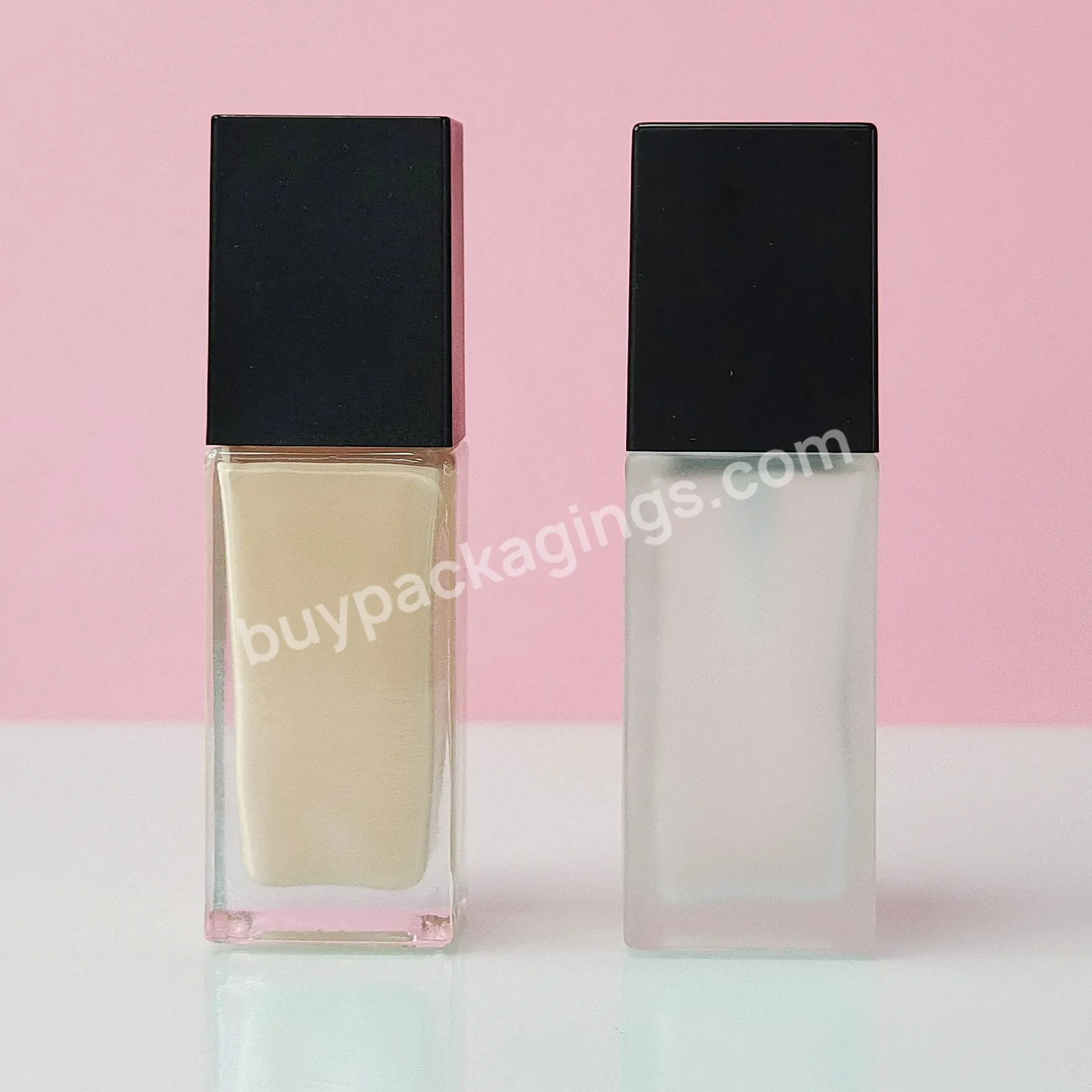 Empty 30ml Square Clear Cosmetic Package Frosted Makeup Liquid Foundation Pump Glass Bottle