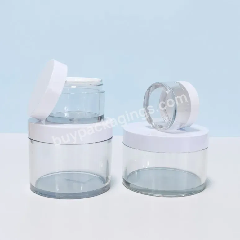 Empty 8oz Thick Wall Pet Plastic Clear Cosmetic Jar With White Top Lid For Cream Skin Care Packaging Container