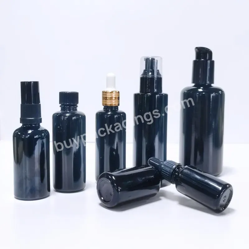 Empty Black Uv 30ml 50ml 100ml 200ml 30g 50g Violet Glass Eye Cream Jar And Bottle With Dropper Pump For Cosmetic Packaging