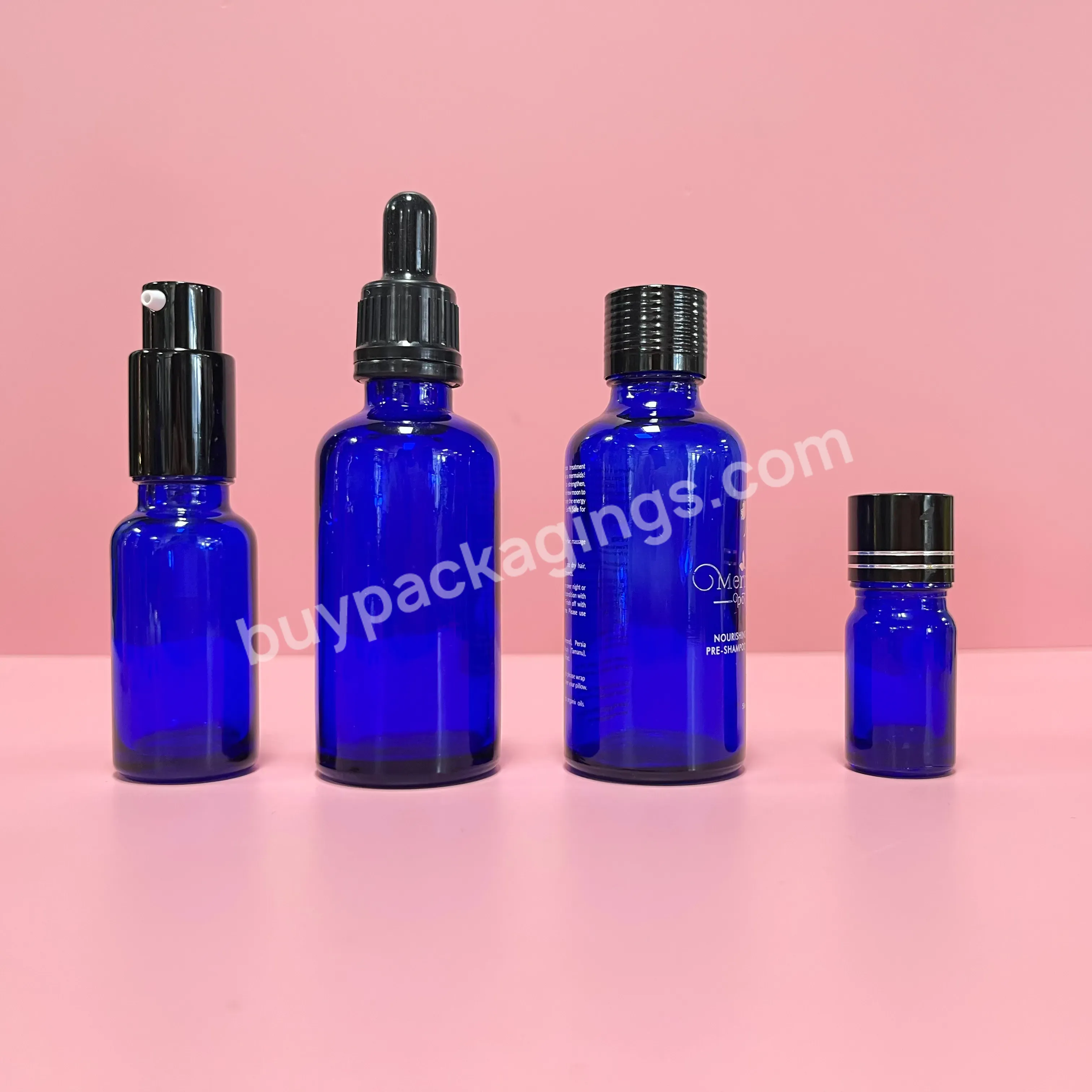 Empty Blue 4 Oz 1 Oz 2oz 4oz 15ml 30 Ml 60ml 120 Ml Boston Round Bottles With Dropper For Essential Oil Glass