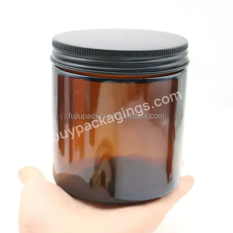 Empty Candle Glass Jar 500ml 250ml 120ml Amber Glass Jar For Candle Container With Black Metal Lid