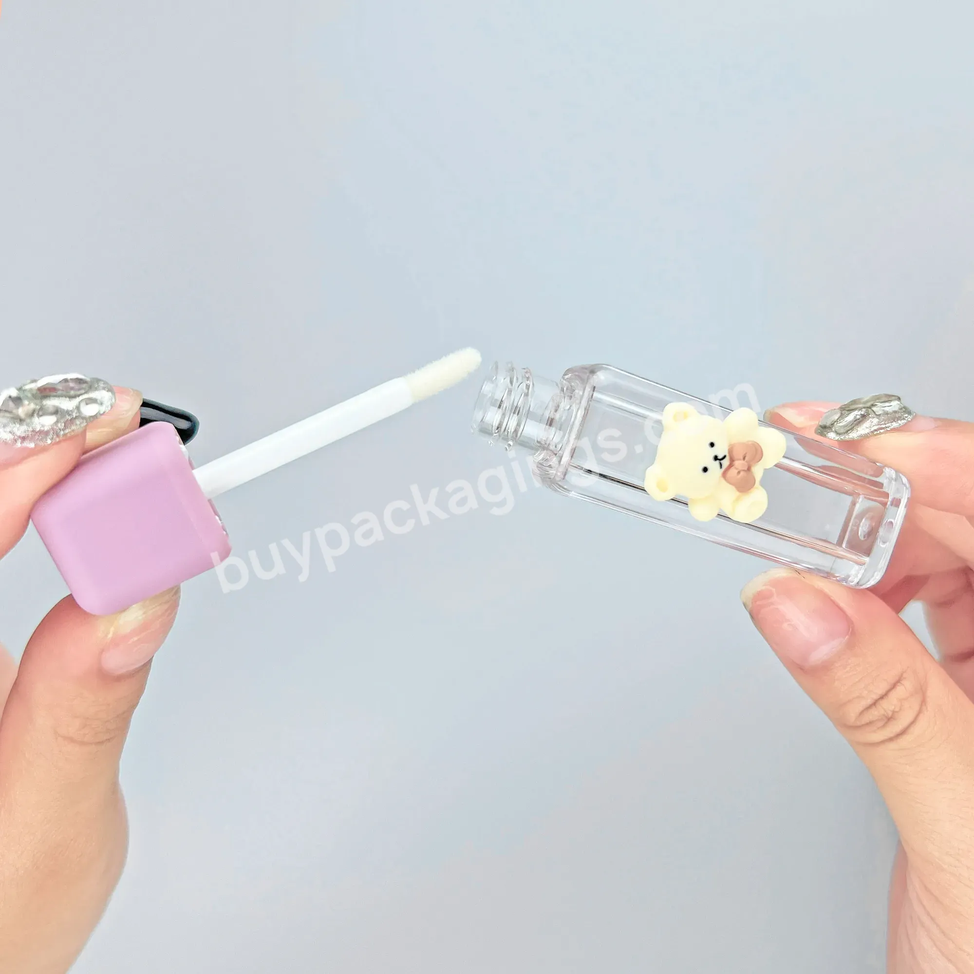 Empty Clear Square Lip Gloss Tube With Rubber Material Lid