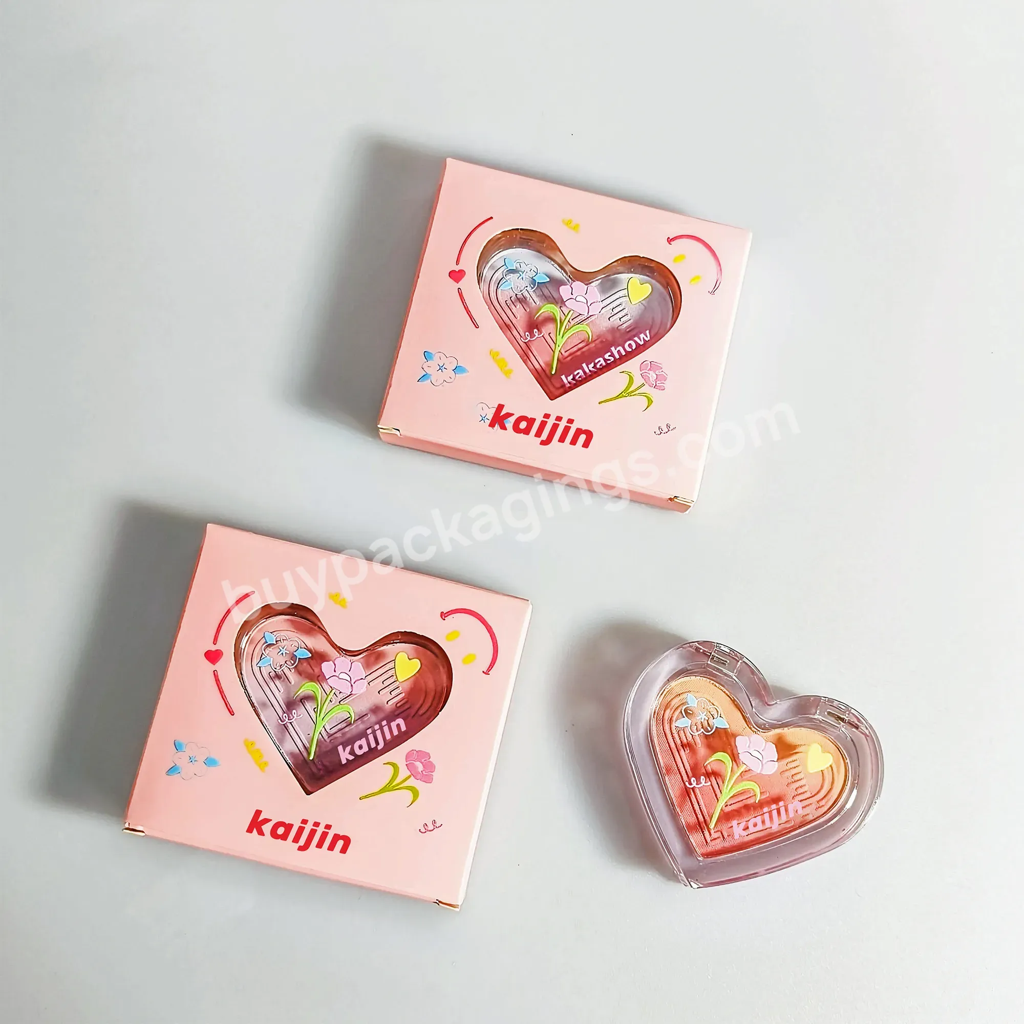 Empty Compact Powder Case Heart Shaped Cosmetic Packaging Single Pan Making Powder Empty Compact Material Blush Compact Case