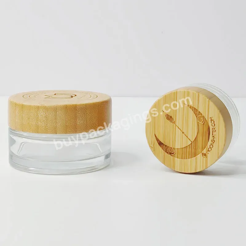 Empty Cosmetic Butter Scrub Cream Container Transparent 15ml Bamboo Lid Glass Jar