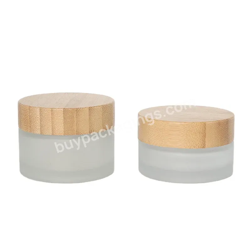 Empty Cream Cosmetic Container 30g 50g 100g Frosted Clear Glass Jars With Bamboo Lid