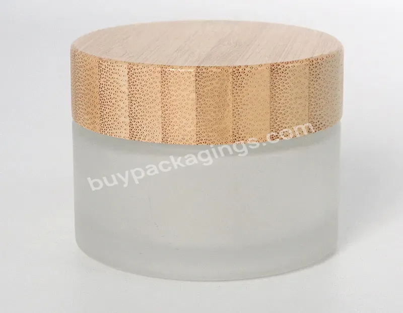 Empty Cream Cosmetic Container 30g 50g 100g Frosted Clear Glass Jars With Bamboo Lid