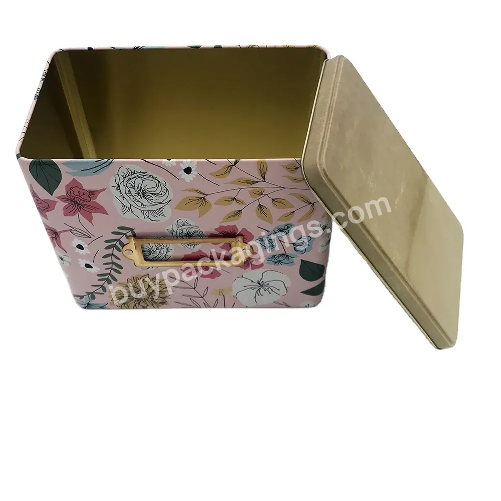 Empty Custom Painted Rectangle Metal Storage Tin Recipe Tin Box