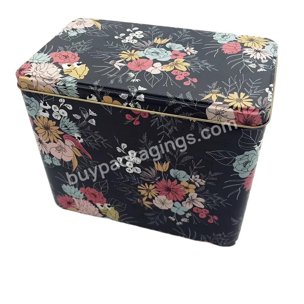 Empty Custom Painted Rectangle Metal Storage Tin Recipe Tin Box