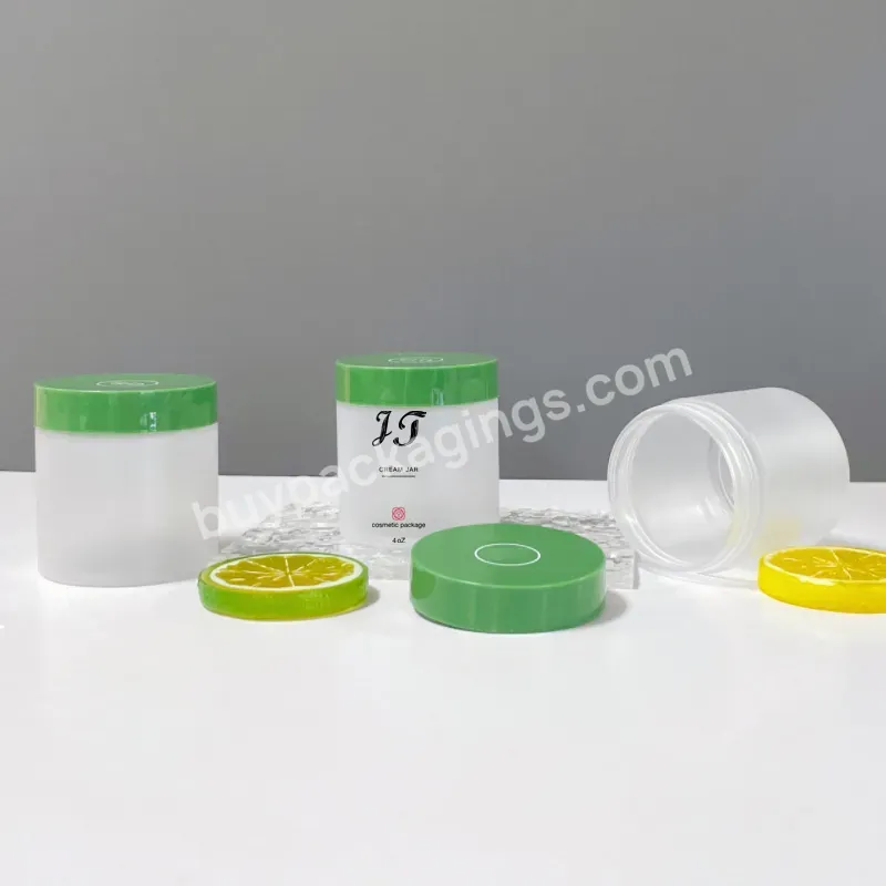 Empty Customized Plastic Frosted Body Butter Jars Containers With Green Lid 200ml 7oz 8oz 4oz