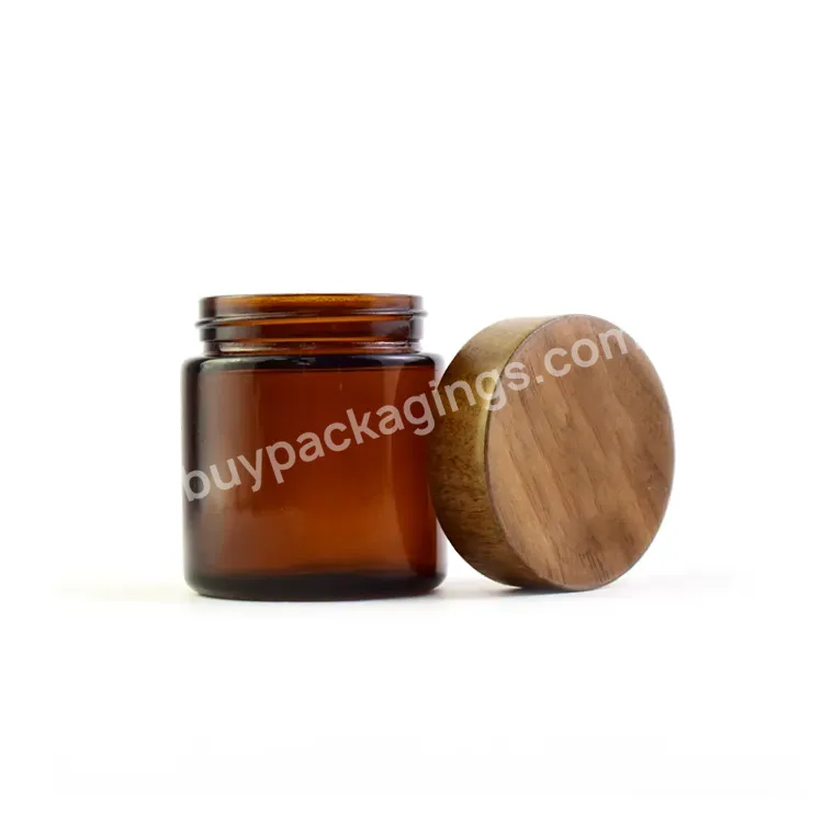 Empty Frosted High Quality 6oz 8oz 9oz 16oz Straight Sided Amber Glass Jar With Bamboo Lid