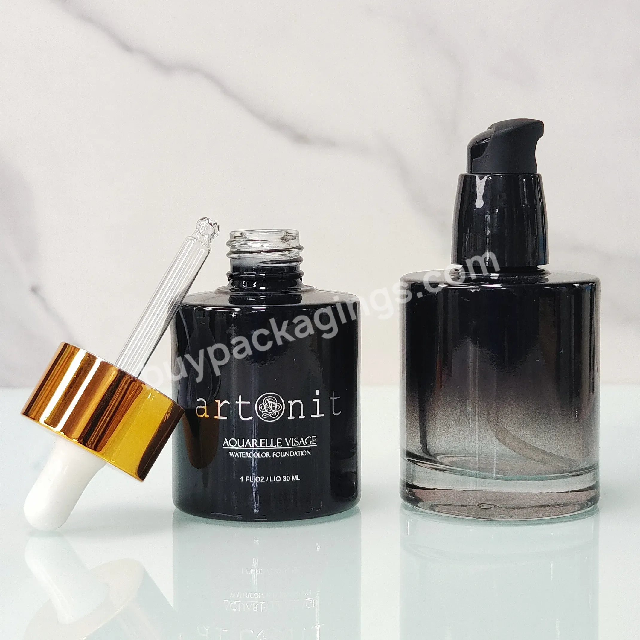 Empty Glass Cosmetic Container 30ml 50ml Frosted Clear Black Amber Gradient Thick Bottom Dropper Bottle