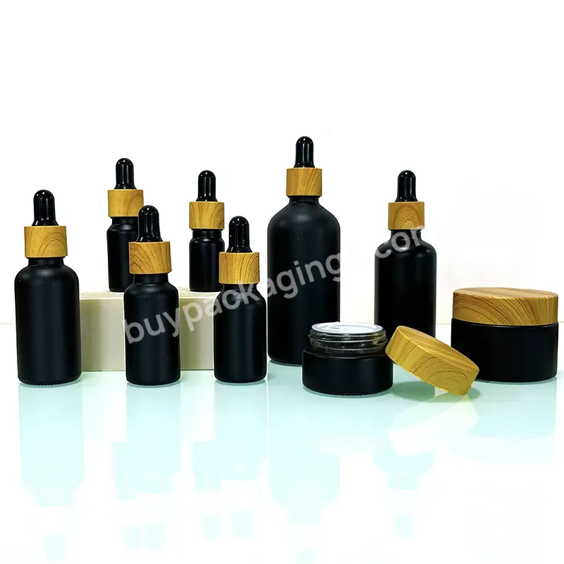 Empty Glass Cosmetic Packaging Sets 20ml 30ml 40ml 50ml 60ml 80ml Empty Black Frosted Glass Dropper Bottle For Serim Lotion