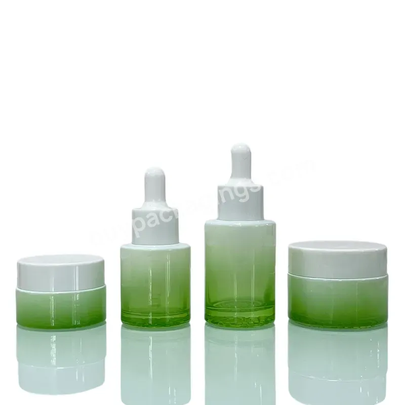 Empty Glass Cosmetic Packaging Skincare Set 20ml 30ml 50ml 10g 20g 30g 50g 60g Bottle And Cream Jar With Cap - Buy Green Skincare Bottle And Jar Set,20ml 30ml 50ml Serum Lotion Bottle,10g 20g 30g 50g 60g Cosmetics Jar.