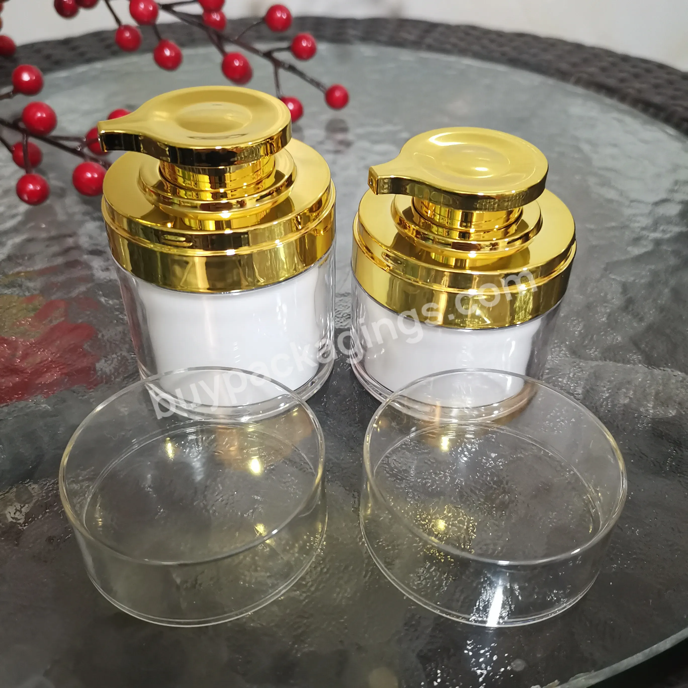 Empty Gold / Pearl White /cosmetic Skincare Airless Pump Face Cream Jar Bottle Container 30ml 50ml Cream 30ml Airless Jar