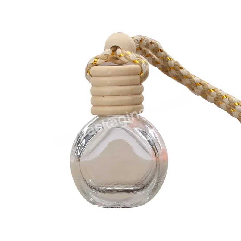 Empty Hanging Freshener Pendant Car Logo Vent Air Round Ball Square Wooden Cap Glass Car Perfume Diffuser Bottle